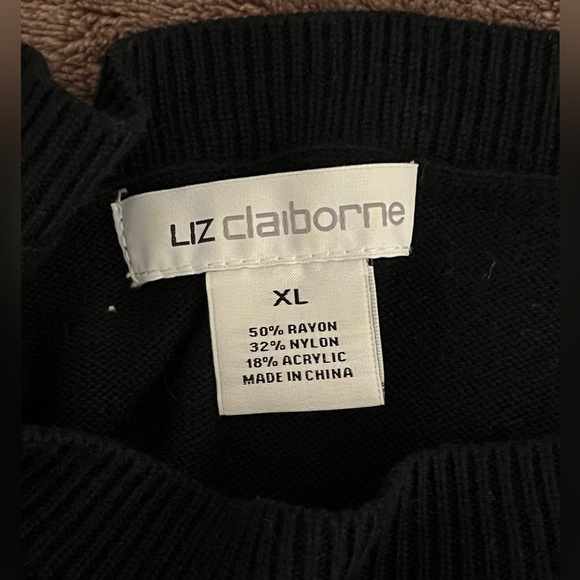 Liz Claiborne Black "Fleur-de-lis" like Bejeweled Soft Sweater sz XL - Picture 4 of 7